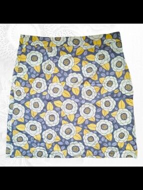 Estate Kids Big Floral Cotton A-Line Mini Skirt Medium Brown Yellow Made In USA